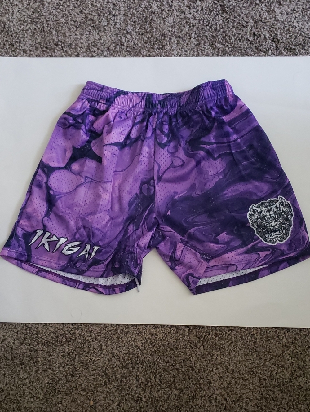 Ikigai Purple Marble Smoke Graphic Mesh Streetwear Shorts Men's Small